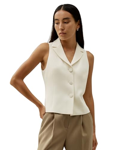 LilySilk Women 100% Silk Blazer Vest Lapel Shawl Neck Slim Fit Business Silk Top Outwear Coat For Ladies Work Casual, Lily White N10