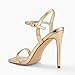 Elisabet Tang Women's High Heeled Sandals 4 Inch Strappy Sling Back Stiletto Open Square Toe Heels with Ankle Straps at Wedding Party Prom Work Dating Gold Size 8.5