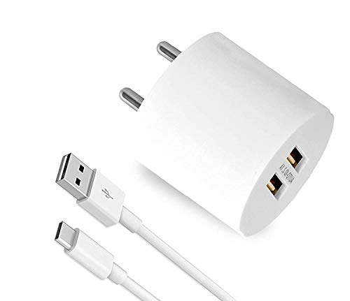 Image of Dual Port Charger for Xiaomi Redmi 13C 5G / 13 C Charger Original Adapter Like Android Mobile Fast USB Wall Charger with 1 Meter USB Type C Charging Data Cable (3.4 Amp, TOVC3, White)