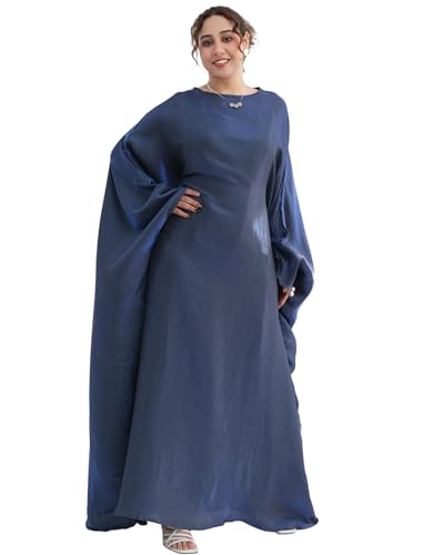 Image of Dubai Bat Sleeve Dress Shiny Robe for Women Muslim 1pc Abaya Eid Prayer Clothes Soft Dubai Travel Party Dress Maxi Abaya