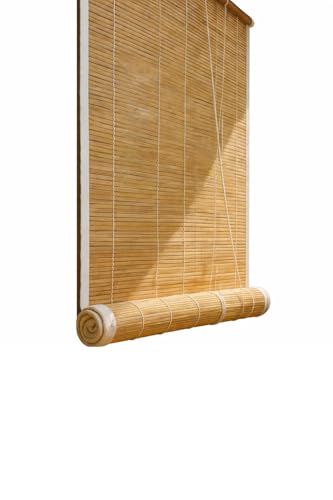 Image of BambooAura Natural Bamboo Roll-Up Window Shade Blind | Light Filtering Bamboo Chick Curtain | Eco-Friendly Sun Protection for Balcony, Patio, Office (4ft x 7ft - W x H)