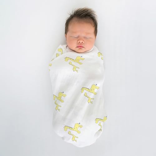 Image of SwaddleDesigns Cotton Muslin Swaddle Blanket, Receiving Blanket for Baby Boys & Girls, Best Registry Gift, 46x46 inches, Little Giraffes, Yellow