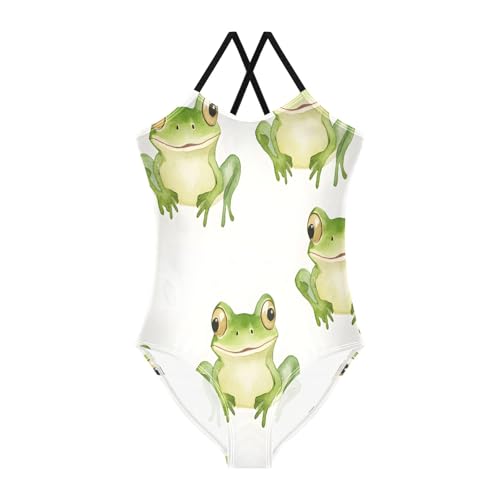 Girl's One Piece Swimsuit Frog Watercolor White Beach Bathing Swimwear
