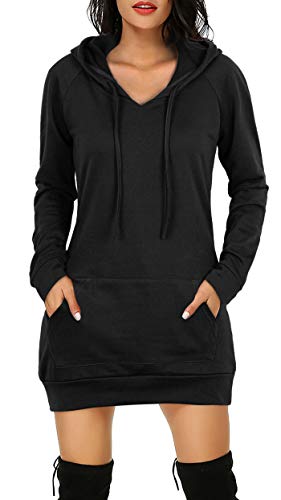 Bepei Womens Long Sleeve Tunic Sweatshirt String Hoodie With Pocket Black S
