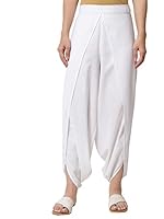 9rasa Women's Plus Size Cotton Solid Dhoti Pants for Casual FusionWear Workwear (BTC12201-2XL_White_2XL)