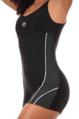 Kit Macaquinho Natação Hidroginástica Com Touca Helanca E Óculos Uv (Preto/Branco - Touca Preta, G)