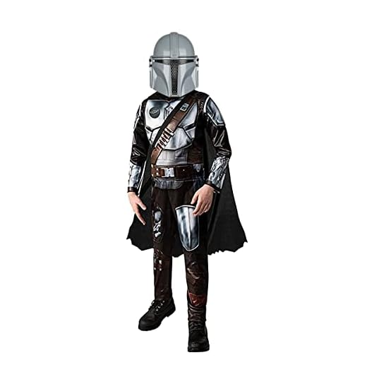 SINSEN Disfraz de Mandalorian para niños, máscara de media cara, serie negra, traje mandaloriano de Halloween, traje con capa