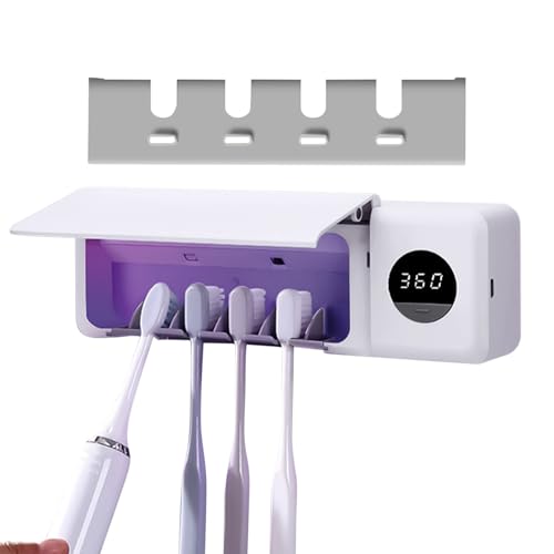 Soporte para cepillo de dientes eléctrico - UVC Soporte para cepillos de dientes con montaje en pared | Pantalla digital Decoración de baño con secado al aire para el hogar Máquina de afeitar