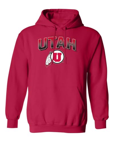 CornBorn Utah Utes Sweatshirt - Hooded Fleece Full Color Fade Utah Utes Logo - Red - Large