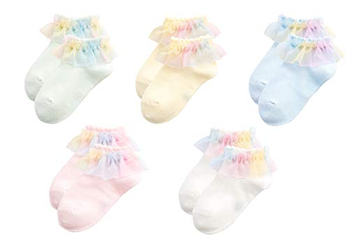 Gwenvenni Little Girls Toddler Kids Lace Ruffle Cute Frilly Cotton Socks