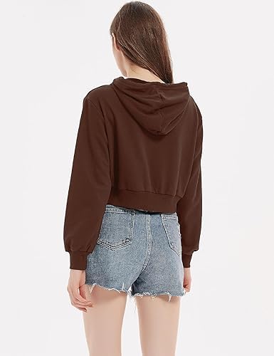 Image of Casual Wear Solid Crop Zipper Jacket Hooded Neck Full Sleeves with Kangaroo Pocket Hoodie for Women
