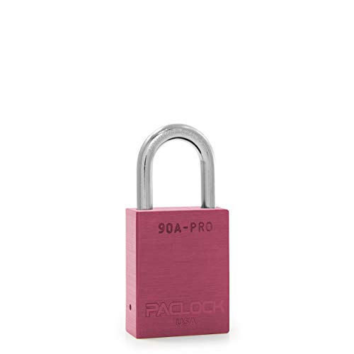 Image of PACLOCK's 90A-PRO Padlock, 1 /4 inch Diameter Hard. Stainless Steel Shackle, 1-3 /16 inch Tall, High Performance 7-Pin Cylinder w / 1 Key, Keyed Alike, Pink