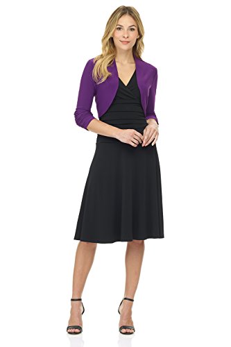 Image of Rekucci Women's Chic Soft Knit Stretch Bolero Shrug with Ruched Sleeves