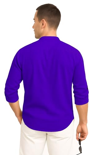 Image of DEEMOON Men's Cotton Blend Solid Regular Fit Full Sleeve Short Kurta | Men's Trendy Short Kurta