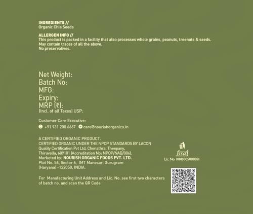 Image of Nourish Organics Chia Seeds 500g | 100% Certified Organic | Seeds for Weight Management & Healthy Digestion | High in Omega-3, Fiber & Protein | Rich in Calcium & Antioxidants | Gluten-Free, Vegan Superfood | Ideal for Weight Loss, Smoothies, Baking, Breakfast Bowls & Healthy Snacks