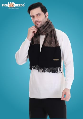 Image of Pick Ur Needs Premium Men's Warm And Stylish Woolen Muffler Angoora With Solid Color Plain Design And Stylish Tussles Ends Muffler For Men
