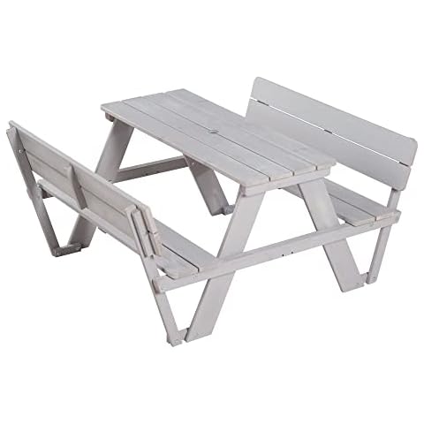 roba Kinder Outdoor+ Sitzgruppe 'Picknick for 4' mit Rückenlehnen, wetterfest aus Massivholz, grau Cover