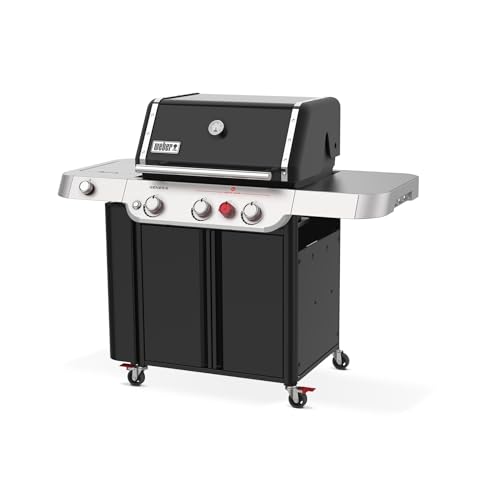 Image of Weber Genesis E-335 Liquid Propane Gas Grill for Outdoor Cooking, 3 Burners and 1 Side Burner, Black - Porcelain-Enameled Cast-Iron Grates, PureBlu Burners & Sear Zone