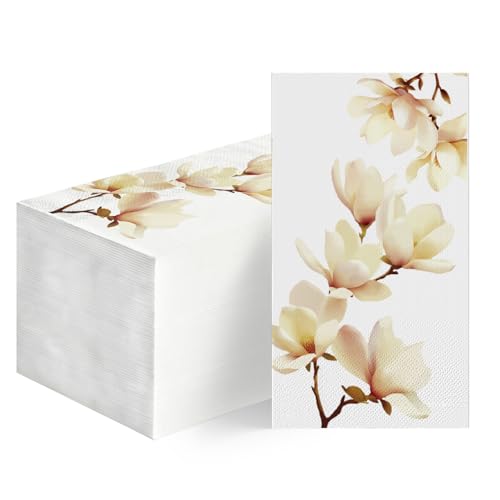 Horaldaily 100 Disposable Paper Decorative Guest Napkins, Magnolia Grandiflora Hand Towel for Party Lunch Dinner Kitchen Bathroom