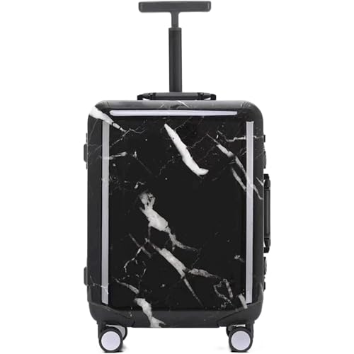 Marble Pattern Suitcase with Aluminum Frame Portable Travel Trolley Case Drop-Resistant PC Hard Shell Carry On Luggage TSA Lock