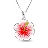 CUPENDA Collar de plata de ley 925 con colgante de flor de hibisco, joyería hawaiana para mujer y madre