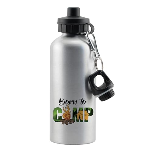 Getagift Born to Camp Adventure, Camping Lover, Outdoor Nature, Campfire Tent Travel Enthusiast, 500 ml Aluminium Water Bottle. (Silver)