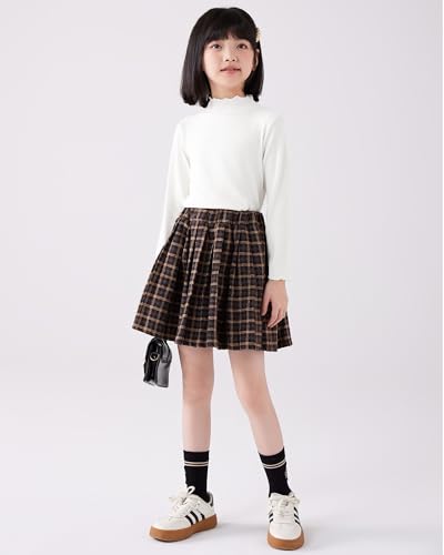 Image of ACESTAR Girls Solid Lettuce Trim Mock Neck Shirt Long Sleeve Slim Fit Ribbed Knit Tee Ruffle Tops Soft Base Layer