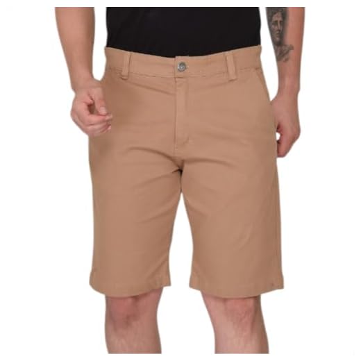 Bermuda Masculina Clássica Básica Em Sarja Brim Elastano Com Bolso Faca Casual Elegante (BR, Numérico, 46, Regular, Regular, Bermuda Caqui)