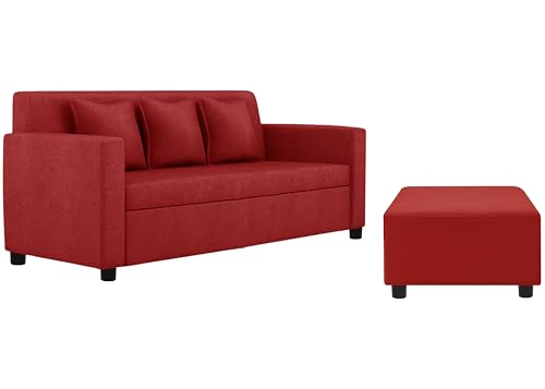 Image of 3+1+1 Seater Sofa Set with Ottoman -Modern Velvet Fabric Sofa Set for Living Room, Deep Seating Comfort with Cushions (Red)