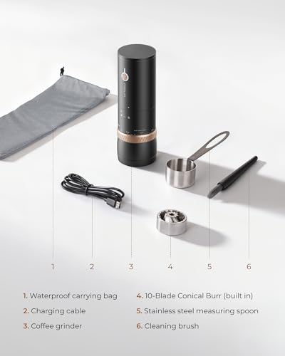 FORLIM Portable Electric Coffee Grinder, Cordless Rechargeable Coffee Bean Grinder with 80 Scale Precise Grinding Settings, Double-Click Start, 10-Blade Burr Coffee Grinders, Clog‑Protection