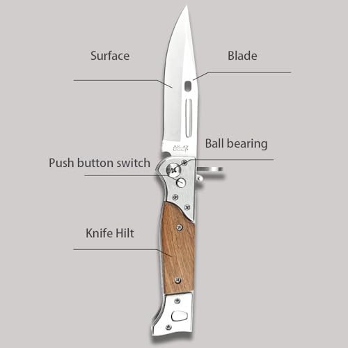 HUAAO Manually Operated Button-lock Knife，Men's Folding Pocket Knife，440C Blade Wood Handle (AK47) by HUAAO - Image 5
