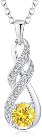 LOCIBLO Necklaces for Women 925 Sterling Silver Infinity Pendant White Gold Birthstone Necklace Anniversary Birthday Gifts Jewellery for Her, 16"+2"
