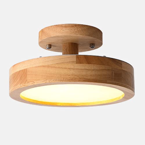 Elksdut Wooden Ceiling Light, Minimalist Round Lighting Fixtures Ceiling, Acrylic Metal Circle Ceiling Lamp for Entryway, Hallway, Balcony, Bedroom,(7.87",trichromatic Light)