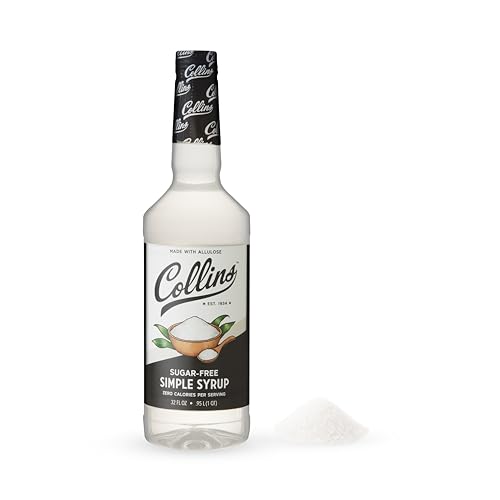 Collins Sugar Free Simple Syrup For Drinks, Allulose Coffee Syrups, Low Carb Cocktail Sweetener Keto 32oz. Set of 1