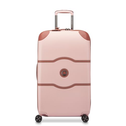 Image of DELSEY PARIS Chatelet Air 2.0 Checked Luggage Trunk 26 Inch, Hardside Polycarbonate Suitcase, Dual-Density Spinner Wheels, TSA Lock, Blush Pink