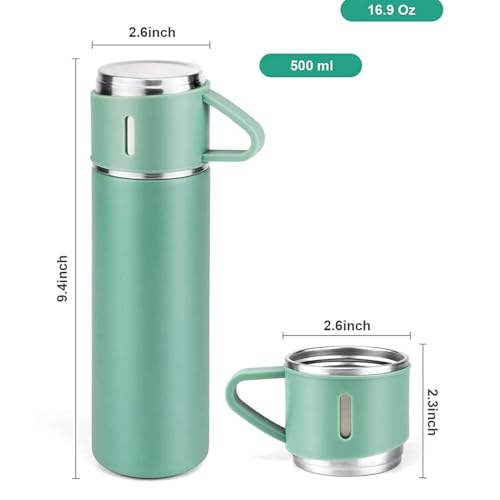 Image of Personalized Flask Set with 3 Cups | Premium Gift Set for Drinks | Stainless Steel Flask with Shot Glasses for Travel, Parties, and Gifting | Durable & Stylish (Customiz) (Green)