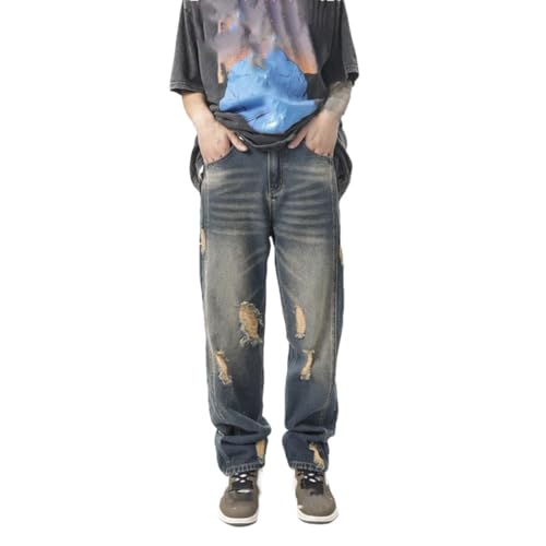 Men's Summer Jeans Distressed Straight Leg Versatile Casual Trousers