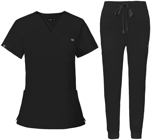 niaahinn Women's Scrub Top with Classic V-Neck & Yoga Jogger Pants Medical Nursing Uniform Set