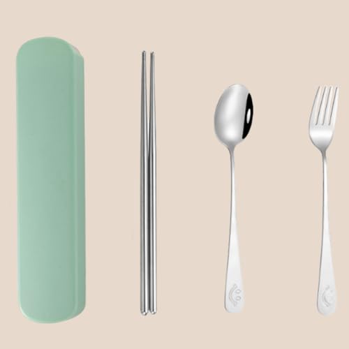 Conjunto de talheres reutilizáveis de aço inoxidável com estojo, garfo, colheres, talheres (verde)