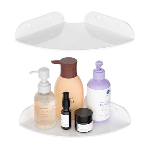 Sezanrpt 18x18CM Eckregal Wandhalterung Set von 2, Weiß Acryl Ecke schwimmende Regale, Ecke Wand Organizer Regal für Badezimmer, Küche, Schlafzimmer, Wohnzimmer, Esszimmer, Büro