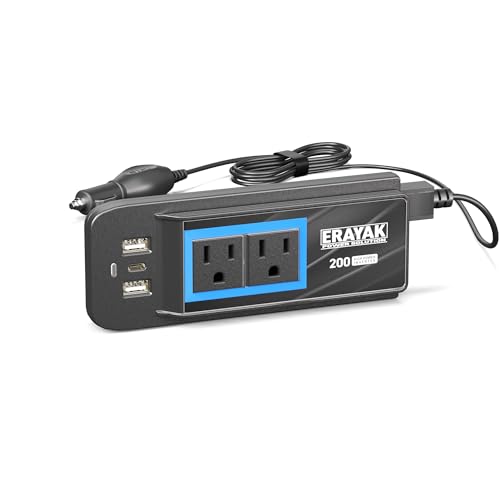 ERAYAK 200W Car USB C Fast Charger, 12V to 110V Power Inverter, Cigarette Lighter Adapter to Wall Plug, with 110V AC Outlets 18W USB Ports, Car & Truck Accessories for Road Trips