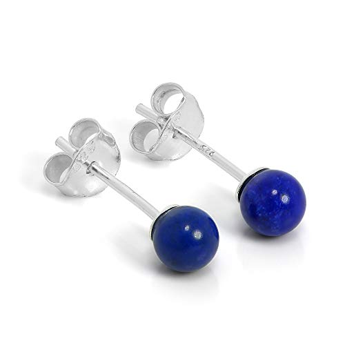 Preisvergleich Produktbild 925 Sterlingsilber & 4mm Lapislazuli Stein Ohrstecker