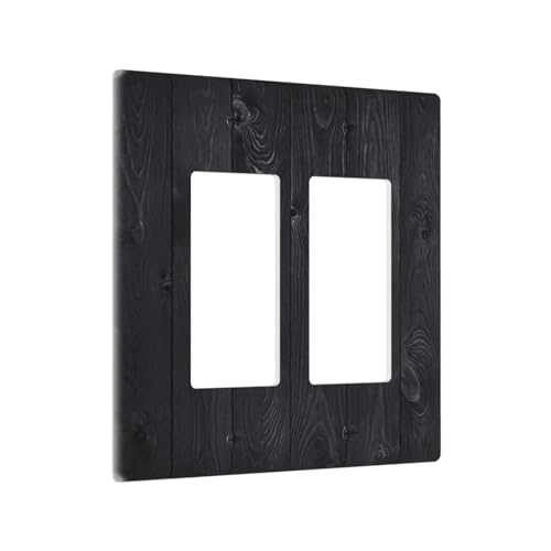 Decorative Outlet Covers Vintage Black Wood Plank Wooden Board 2 Gang Light Switch Cover Plate Double Rocker Wall Plate Switch Plate Covers Faceplate for Farmhouse Home Decor