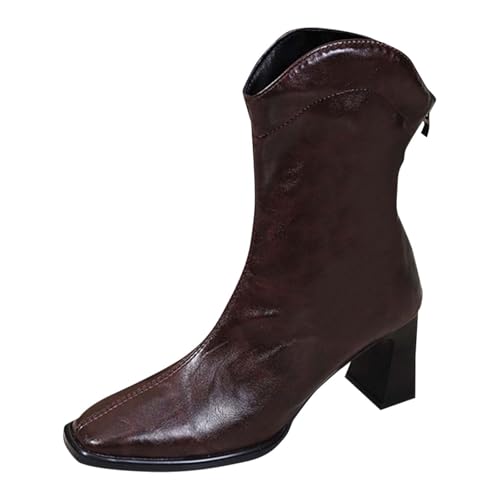 Bottes à talon épais femme bout carré bottines zippées automne hiver décontracté