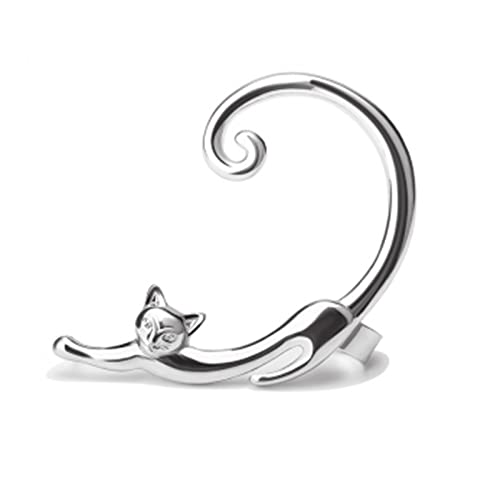 Generic Vintage Punk Long Cat Tail Around Ear Earrings Cartoon Animals Pet Cuff Clawer Bowed Clip for Women Girl Cuffs Jewelry Non Piercing wrap, generic, Silver