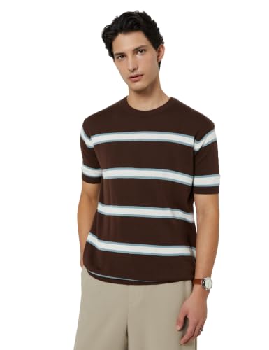 Image of Amazon Brand - Symbol Men's 100% Cotton Striped T-Shirts | Flat Knit Texture | Round Neck | Half Sleeve | Available in Plus Sizes