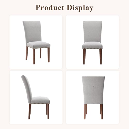 Image of Farmhouse Dining Chairs Set of 4, High Back with Wooden Legs and Nailhead Trim, Modern Fabric Dining Room Chair for Kitchen /Restaurant