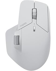 Rapoo MT760M wireless Mouse silent - USB Wireless 2.4G und Bluetooth Maus kabellos, bis 4000 DPI, leiser klick, Multi Device, Daumenscrollrad, Akku, für PC, Mac, weiß-grau