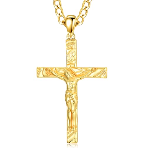 18K Gold Crucifix Necklace for Men 18K Gold Cross Pendant Chain Jesus Cross Necklace Religious Jewelry Christian Gift (Style2)