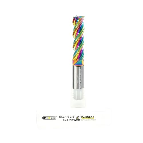 Image of Tools 1 /2 inch Extra Long Carbide Square End Mill for Aluminum, Copper Alloy, Plastic, 3.5 inch Overall Length End Mill Bits, 3 Flute HRC 62 Deg DLC Coating, CNC Router Bits 1 /2 Shank (1 /2-3.5 inch 1PCS)